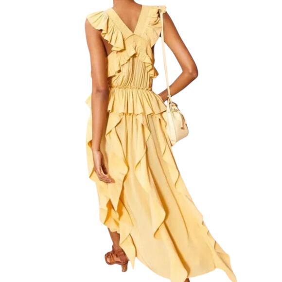 Ulla Johnson Dune Violeta Mustard Yellow Silk Maxi Dress Size 6 - Picture 4 of 13